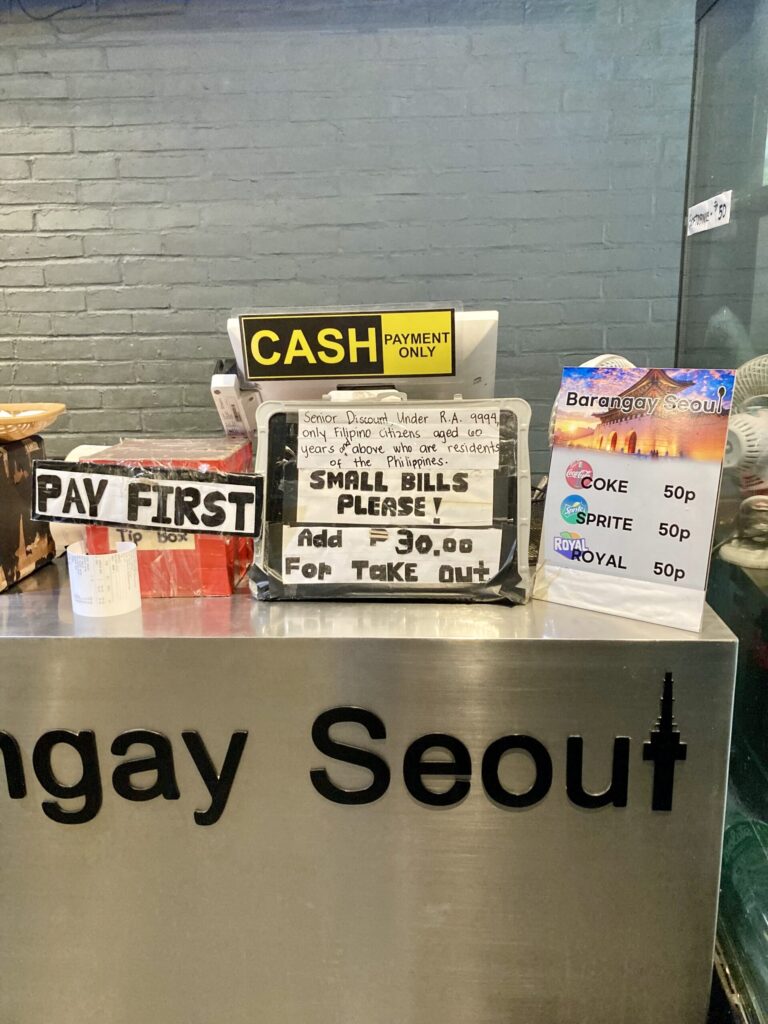 フィリピンセブ・ITパークの格安韓国食堂Barangay Seoul Express（バランガイソウルエクスプレス）レジ