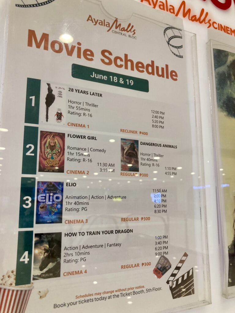 Ayala Malls Central Bloc Cinema　Schedule上映スケジュール