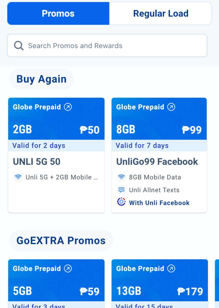 Globe社のプロモ（プリペイドのモバイルデータプラン）